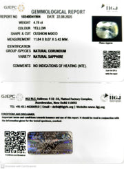 4.78/CT Natural Yellow Sapphire With Govt Lab Certificate